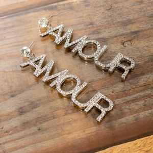 “AMOUR” Full Rhinestone Letter Tassel Earrings(J5)